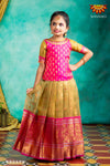 Girls Pink Golden River Pattu Pavadai | Langa