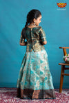 Girls Sky Blue Copper Yentra Pattu Pavadai | Langa