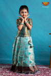 Girls Sky Blue Copper Yentra Pattu Pavadai | Langa