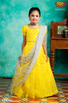 Girls Yellow Organza Leheriya Lehenga Choli