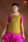 Girls Pink Paisley Mango Pattu Pavadai | Langa