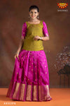 Girls Pink Paisley Mango Pattu Pavadai | Langa