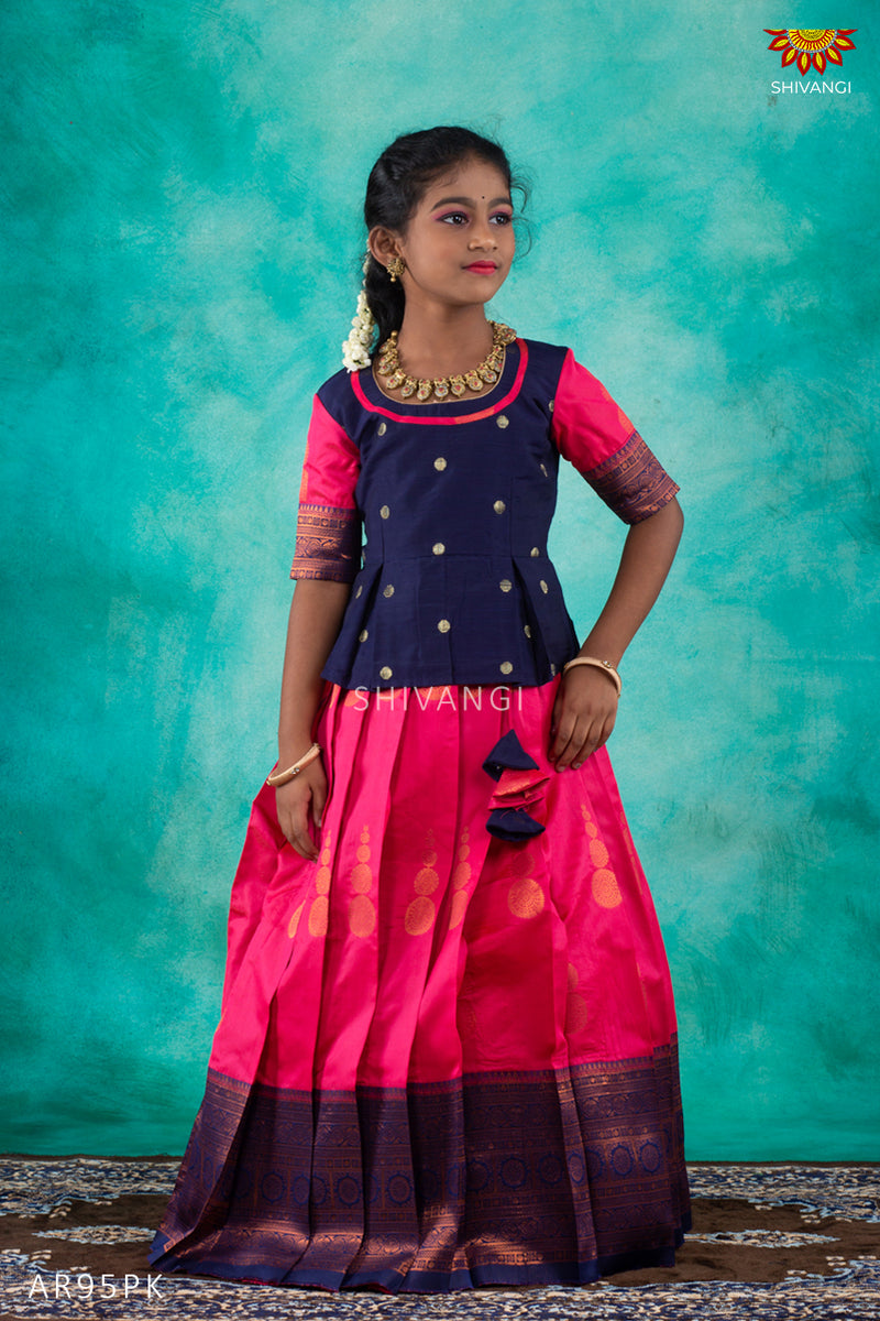 Latest Trending Pattu Langa For Girls-Traditional Wear-Pink