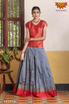 Girls Grey Golden Rain Pattu Pavadai | Langa