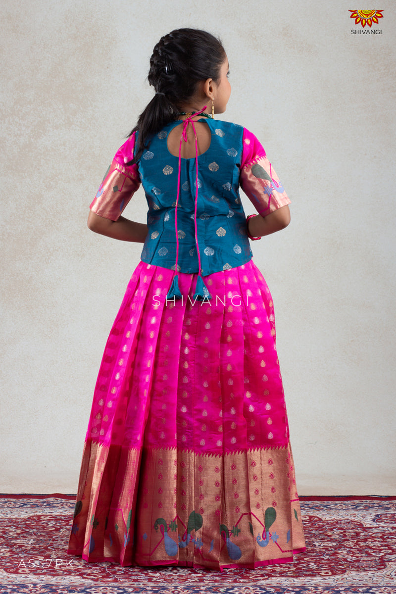 Traditional Trendning Pattu Pavadai For girls-Ethnic Wear-Pink ...