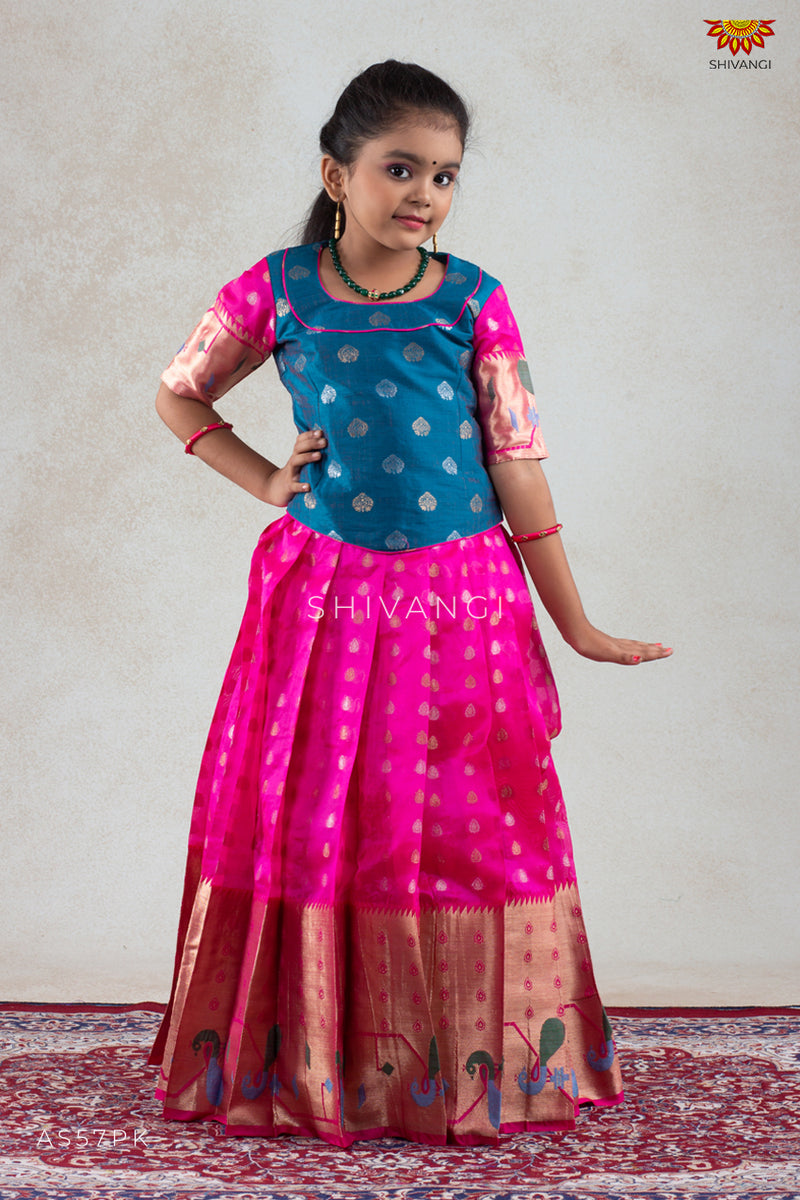 Traditional Trendning Pattu Pavadai For girls-Ethnic Wear-Pink