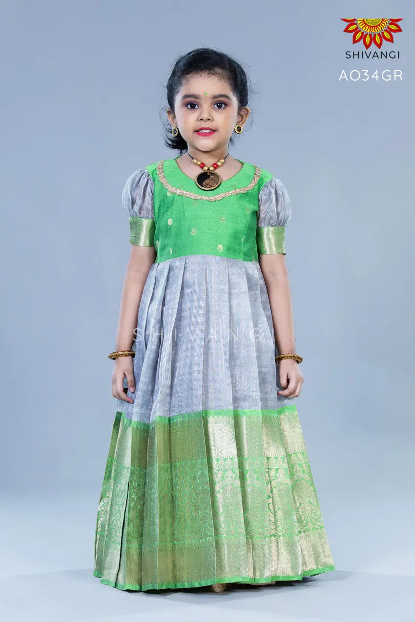New Model Designer Long Frock For GirlsLong CholiLong GownGrey   Shivangi  Pattu pavadai  Half Saree Shop