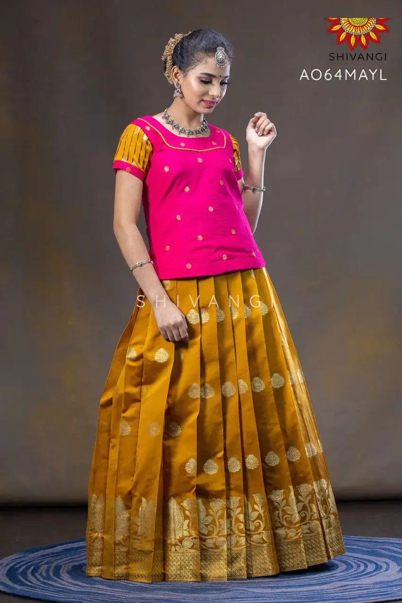 Glorious Stitched Traditional Pattu Pavadai Designs-party Wear-pink