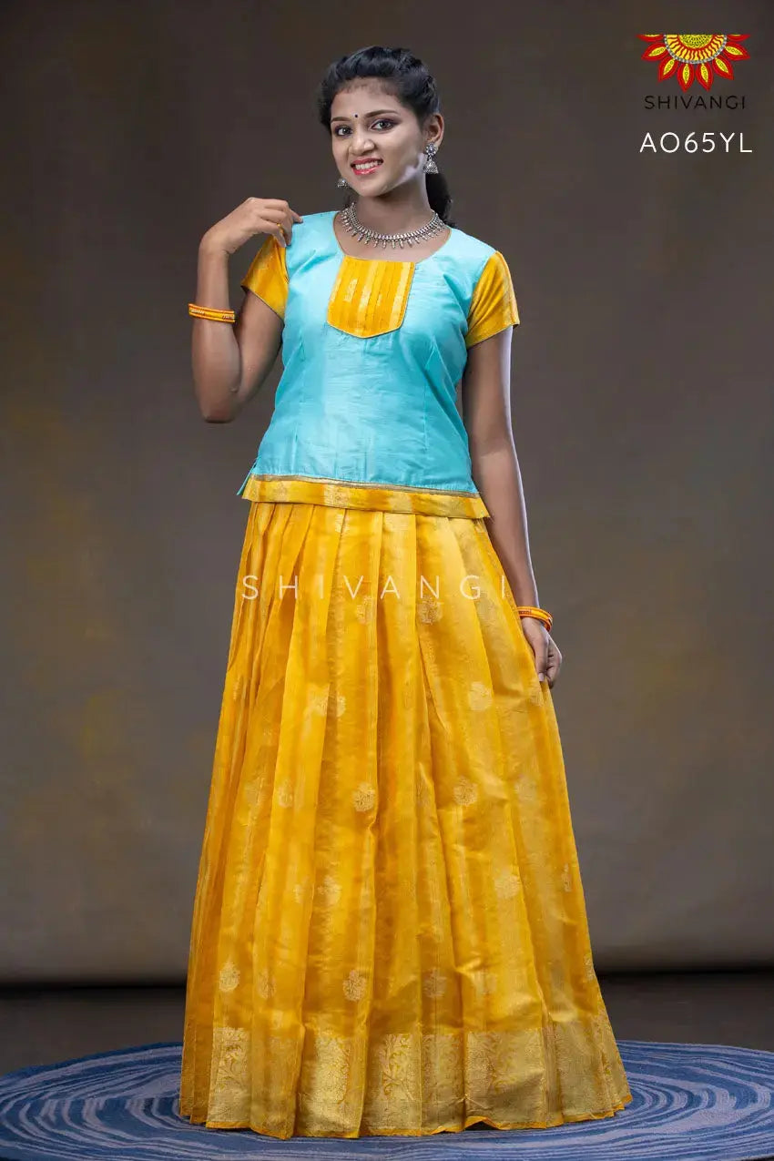 Pattu Pavadai Set W/ Multi Color Langa To Year Girls #25767